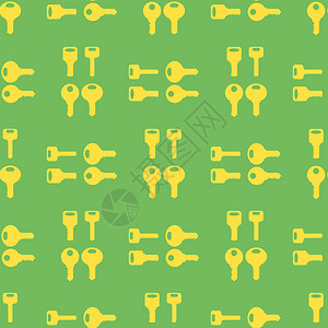 绿色背景上孤立的黄键无缝金模式无缝金键模式图片