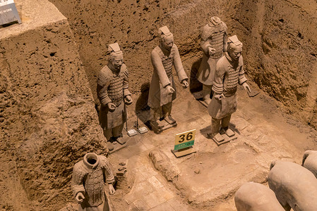 小勇士XianChina历史修复TerraCotta勇士在Xian博物馆的废墟背景