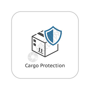 矢量盾牌货物保护图标平面设计带有纸箱和盾牌的安全概念孤立的说明应用程序符号或UI元素背景