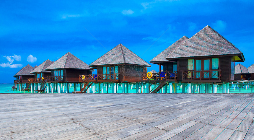 马尔代夫海滩上鲜有棕榈树和蓝礁图片
