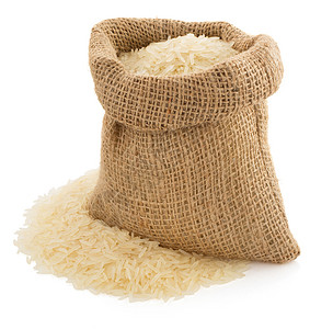 米加工白种背景的麻袋中大米背景