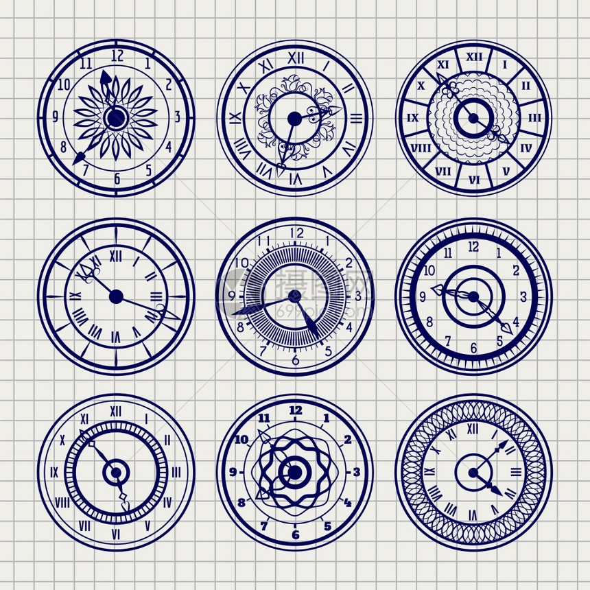 Ornament观看球笔草图集一组装饰手表矢量Ball笔仿真草图图片