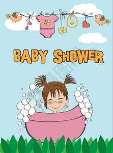 美丽的女婴小宝洗澡卡背景图片