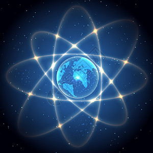 地球物理学地球如原子抽象带发光环的星矢量插图背景