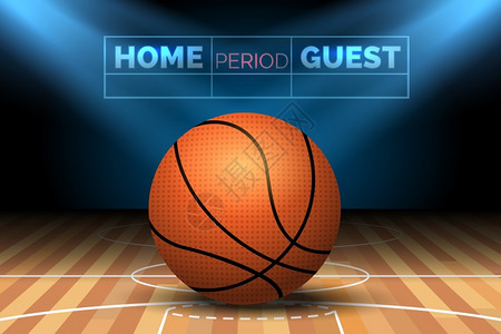 尺寸线篮球场和聚光灯记分板海报矢量插图插画
