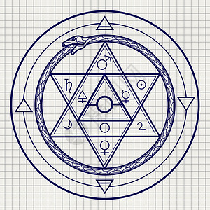笔记本页面上的神秘占星符号笔记本页面上的神秘占星符号带有炼金元素和乌龙矢量图示背景图片