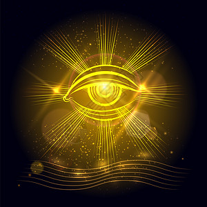 埃及神对金色背景的视线神眼睛或对金色光辉背景的神眼矢量说明背景图片