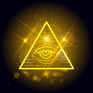 眼泛金光以金光背景为食谱的目光以金背景为食谱的全尼科学之眼神秘符号矢量插图背景
