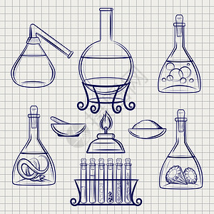 矢量化学符号笔记本背景的科学实验室设备矢量背景