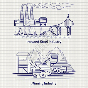 Skeched工厂业景观Sketech工厂业景观冶金和采矿生产矢量图片
