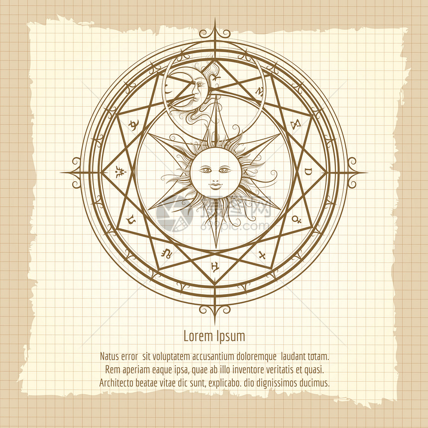 古代炼金术魔法圆圈古代神秘草药圆圈笔记本背景矢量插图上的炼金术圆圈图片