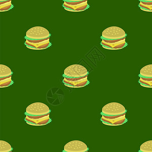 无缝汉堡绿色背景模式一套三明治不健康的快餐图片