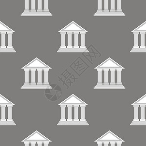 灰色背景的希腊圣殿图标无缝模式图片