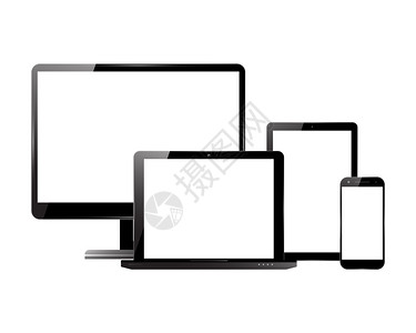 个人电脑监视器智能手机膝上型电脑和平板带空白屏幕的电子装置矢量插图图片