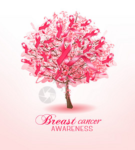 树上有提高乳腺癌认识的丝带矢量图片