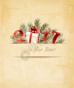 圣诞动图素材假日背景圣诞节树枝和礼物盒矢量背景