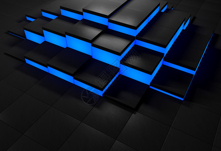 3D带有黑色立方体的蓝边缘三维抽象背景图片