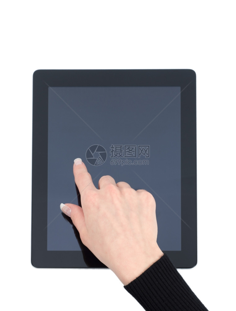 手握平板触摸电脑装置带隔离屏幕图片