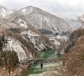 冬季风雪桥上的火车图片