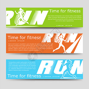 跑步海报设计运动横幅模板由女运动员使用健身横幅时间到矢量插图背景