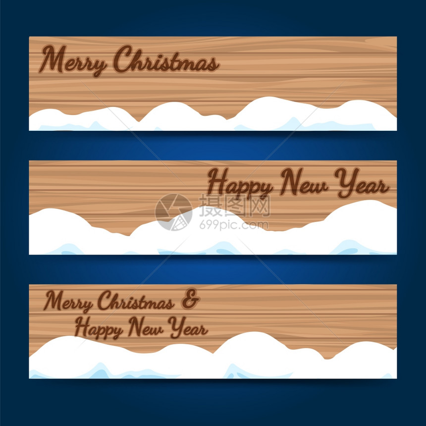 冬季木材横幅模板冬季木材横的雪旗模板新年和圣诞问候横幅矢量插图图片