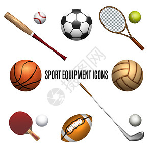 体育设备图标置白色背景隔离的体育设备置矢量图示图片