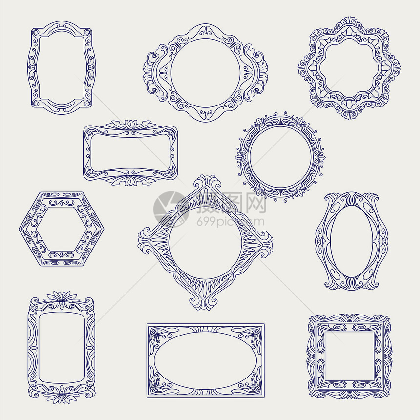 旧框架的球笔草图旧装饰框架矢量的球笔草图图片