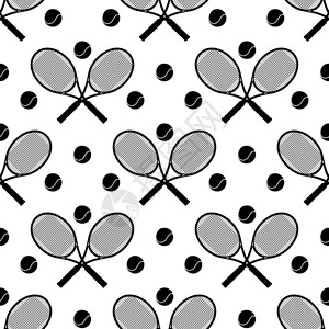 网球无缝模式矢量插图黑白和运动背景有敲诈和球图片