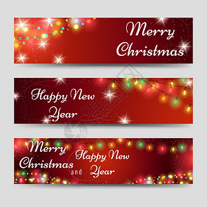 圣诞节横幅红色上加华兰圣诞节和新年横幅模板红色上加华兰矢量插图背景