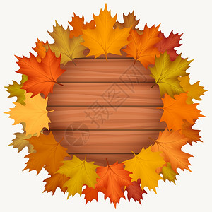 用秋叶圆木横幅和用多彩的秋叶圆木横幅和花圈矢量图片