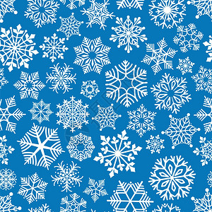 雪花无缝模式矢量说明蓝色背景的白雪花图片