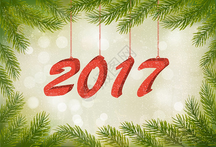 具有树枝和2017年的圣诞背影景背景图片