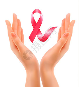 乳癌意识手拿着有粉色丝带的听诊器矢量图片