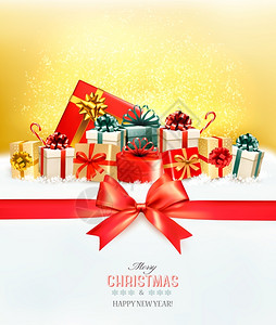 雪花动图素材圣诞假日背景带礼物盒和红弓矢量插画