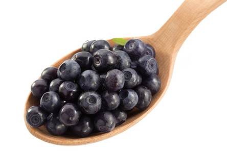 白背景的蓝莓汤匙图片
