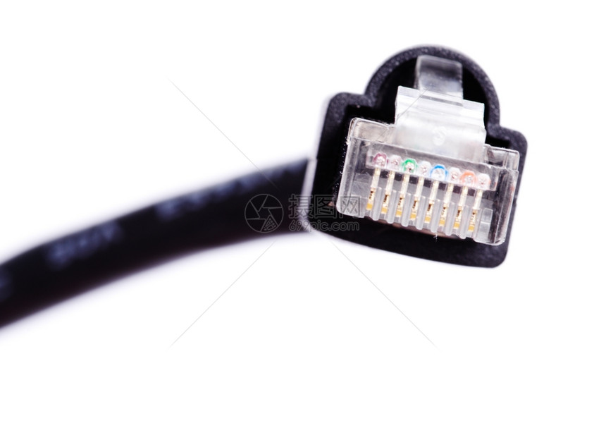 白色背景的兰电缆和连接器图片