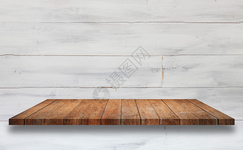 白木桌面含白木壁背景的棕色架顶端背景