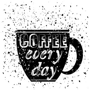 黑色咖啡杯黑咖啡杯由主题的手画引号覆盖在黑咖啡杯上青蛙颗粒背景的口写设计青蛙颗粒背景的黑咖啡杯插画