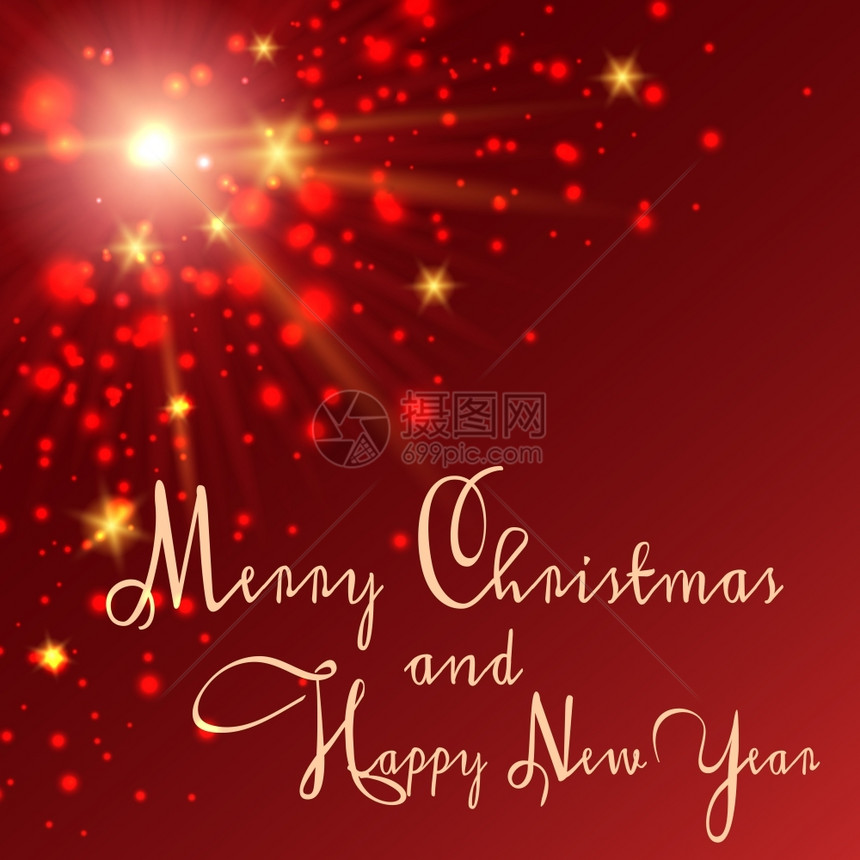 红圣诞和新年背景有金亮星的红圣诞和新年背景矢量插图图片