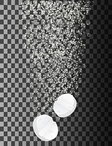 可溶的两片溶解在透明背景下的药片插画
