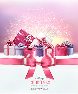 gif圣诞圣诞节假日背景带礼物盒和粉色弓矢量插画