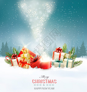圣诞假期背景礼物和魔盒矢量图片