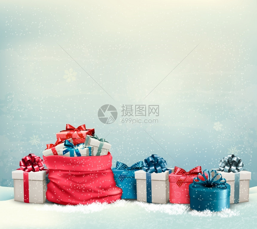 圣诞假日背景满袋礼物盒矢量图片