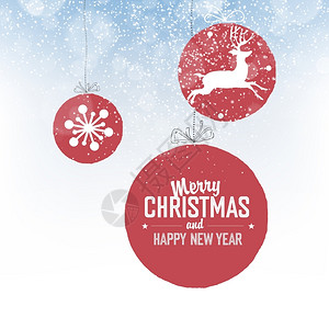 带鹿的闪光圣诞节球用于圣诞快乐庆祝活动以雪花和浅蓝色背景为矢量插图图片