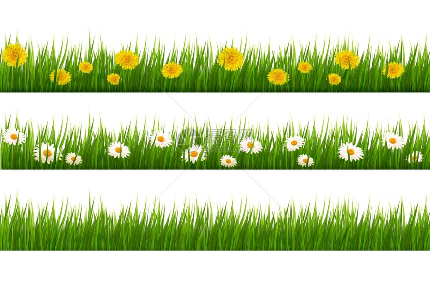 绿色草地和花朵矢量背景图片