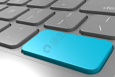 黑色计算机键盘上的蓝色输入按钮图片