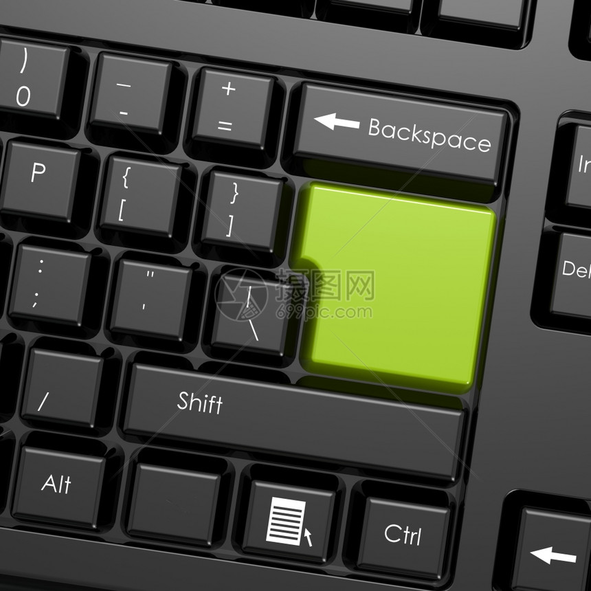 黑色键盘中的绿输入按钮3D翻譯图片