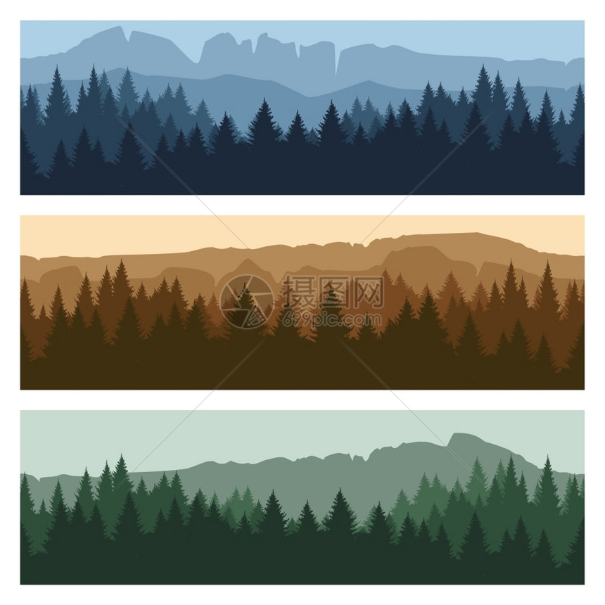 户外山区景观森林和山区矢量插画图片