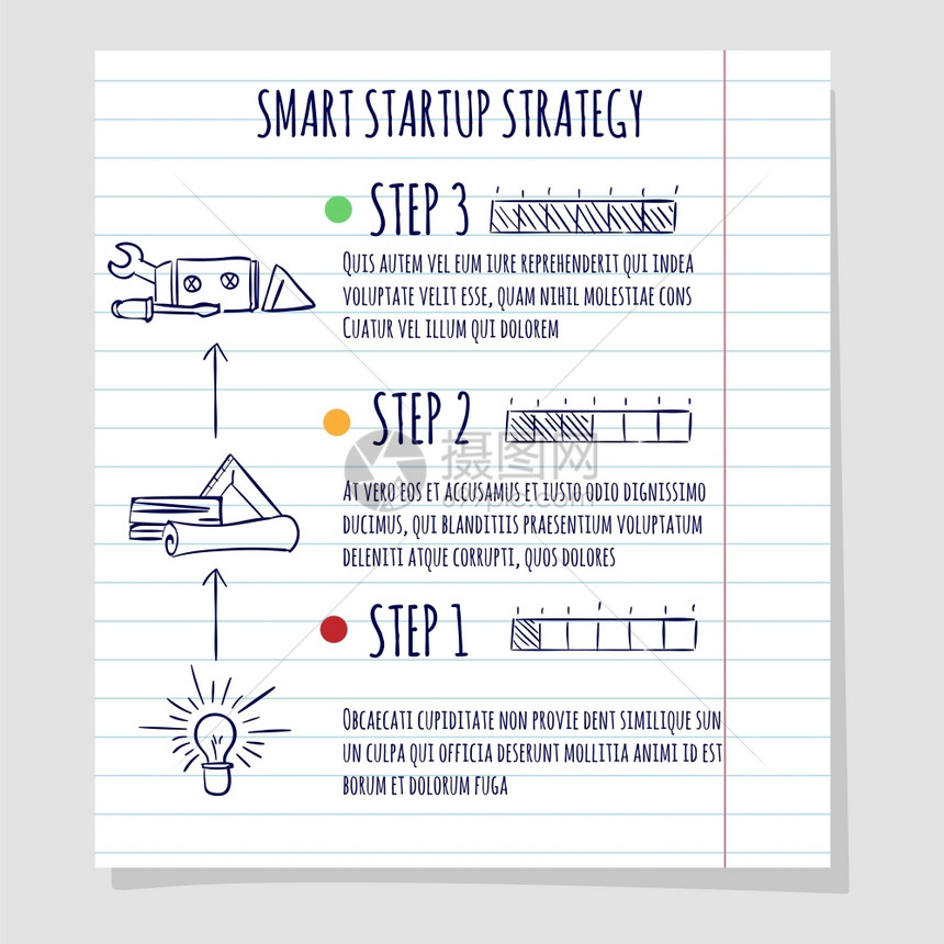 启动概念设计草图在线笔记本页面上的启动概念设计矢量图片