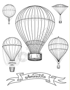 画制制图带有热气球的航空海报带有热气球和丝带的航空海报有热气球和丝带的制图海报插画